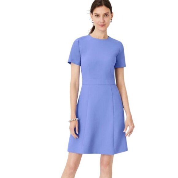 NWT Ann Taylor Fit & Flare Dress Blue Short Sleeve Size 8 - Picture 1 of 8
